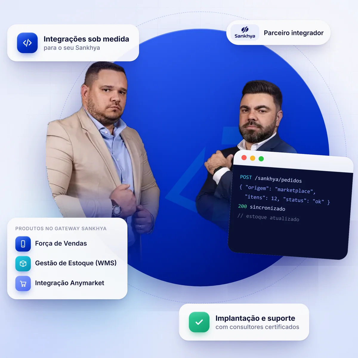 Sócios da Innovatt com os produtos publicados no Gateway Sankhya: Força de Vendas, Gestão de Estoque (WMS) e Integração Anymarket